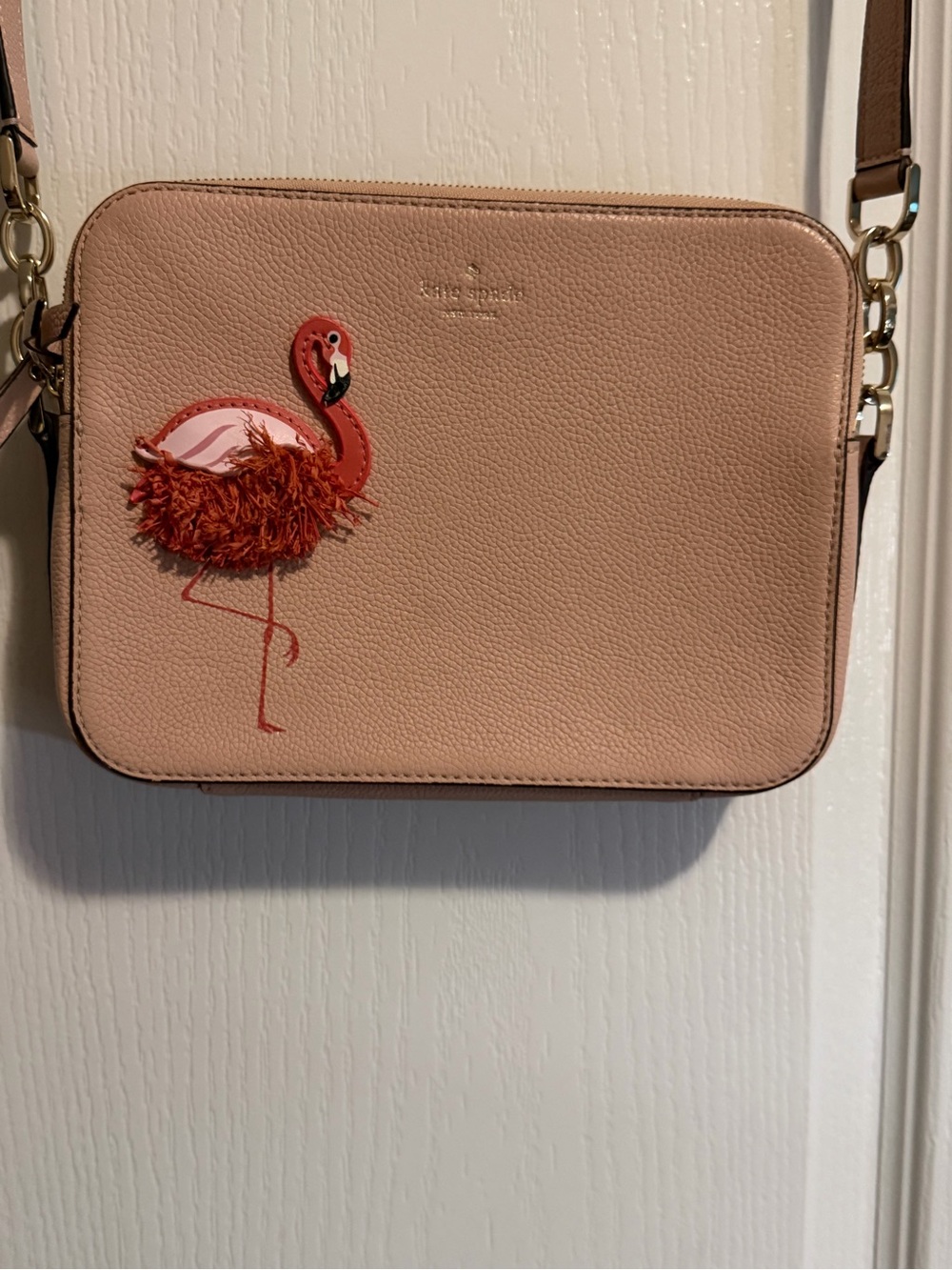 kate spade Blush Pink Leather Crossbody with Flamingo Patch - Picture 3 of 10